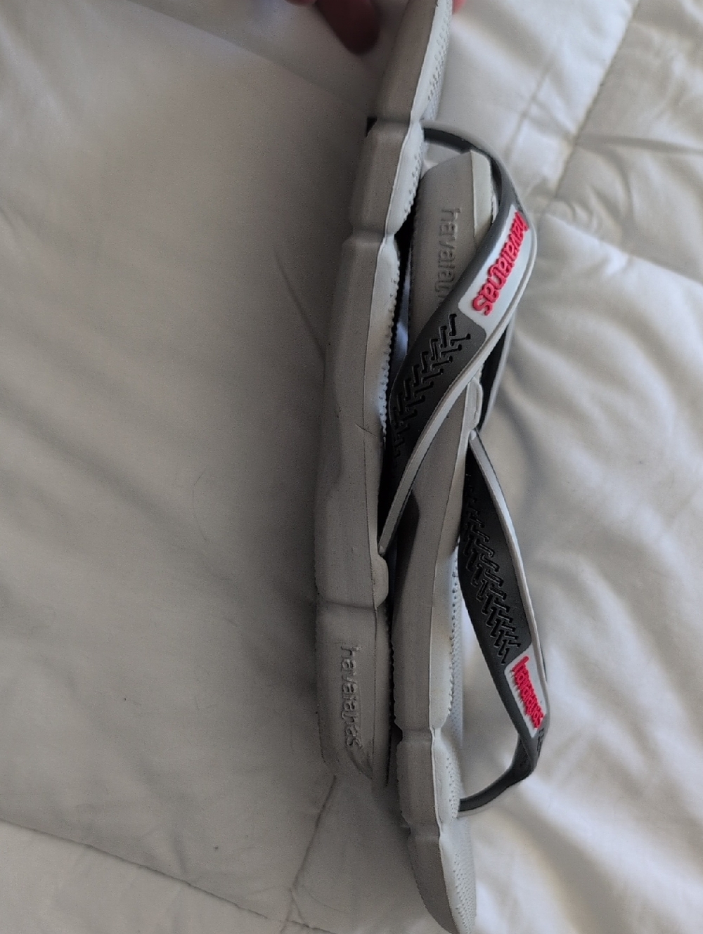 Havaianas Gray and Black Flip Flops with Pink Logo Accent